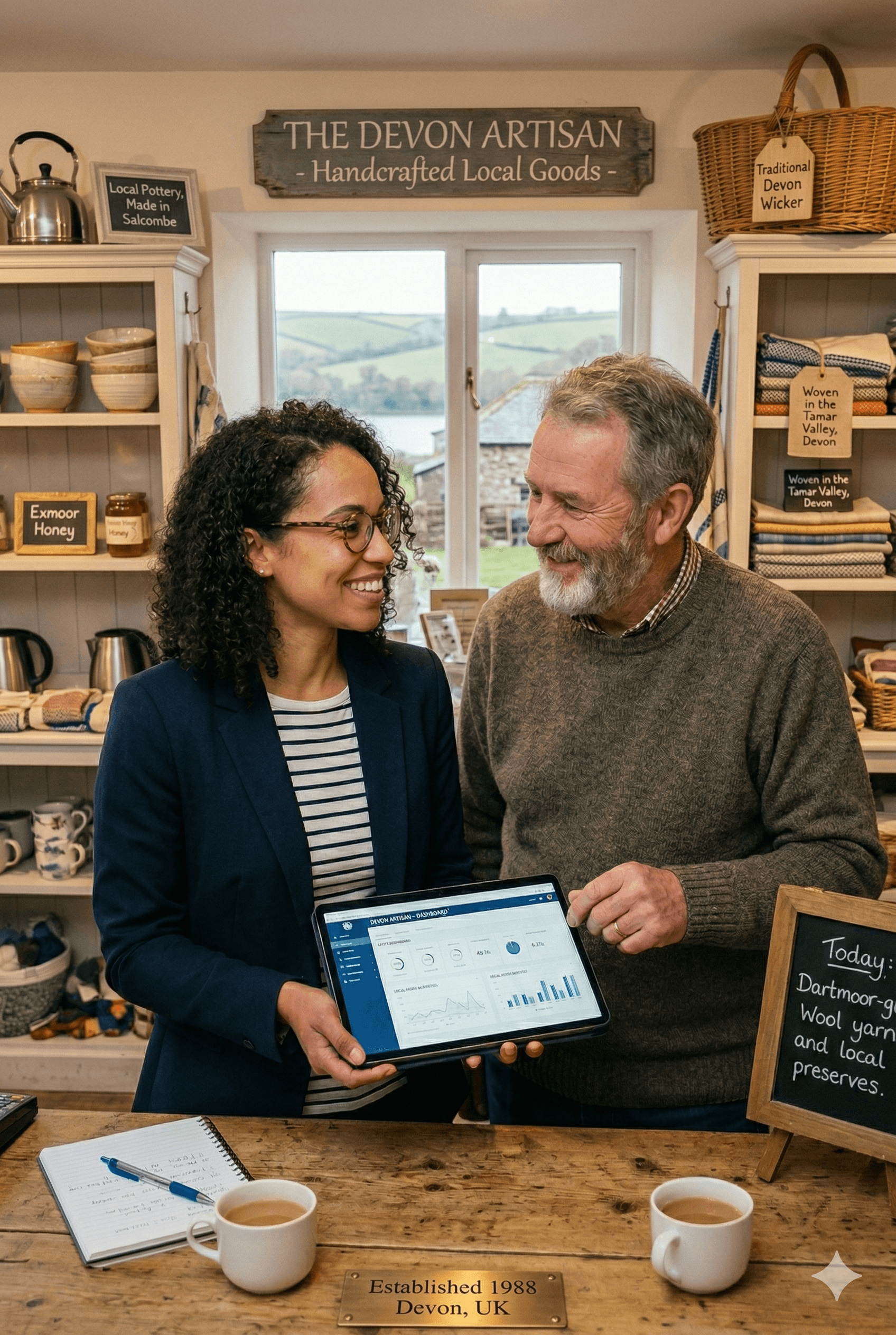 AI consultant working with a local shop owner in Devon